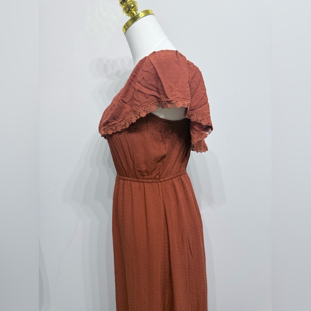 FOREVER 21 Size Small Rust Orange Rayon Top Off-the- Shoulders - Picture 6 of 9